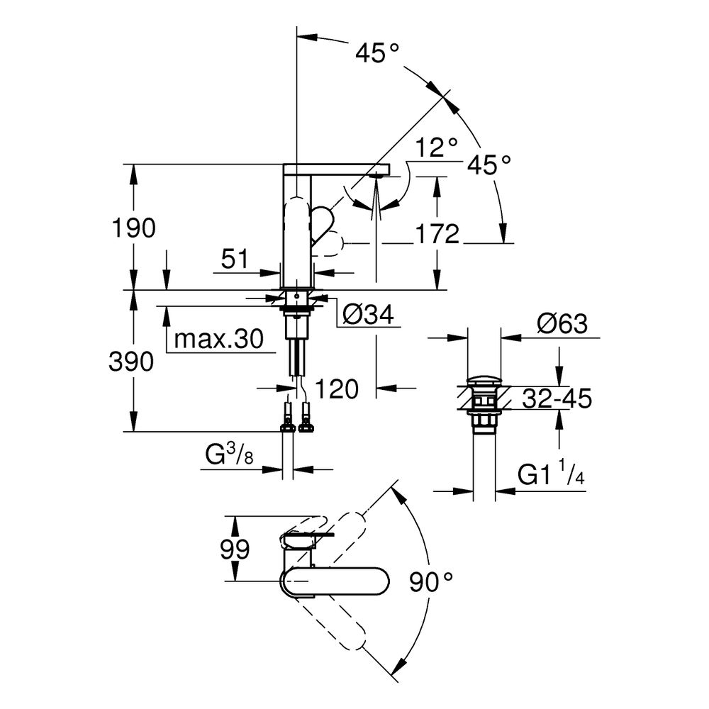 Grohe Plus Einhand-Waschtischbatterie, M-Size, Einloch, Schwenkauslauf, glatter Körper ... GROHE-23872004 4067393079354 (Abb. 3)