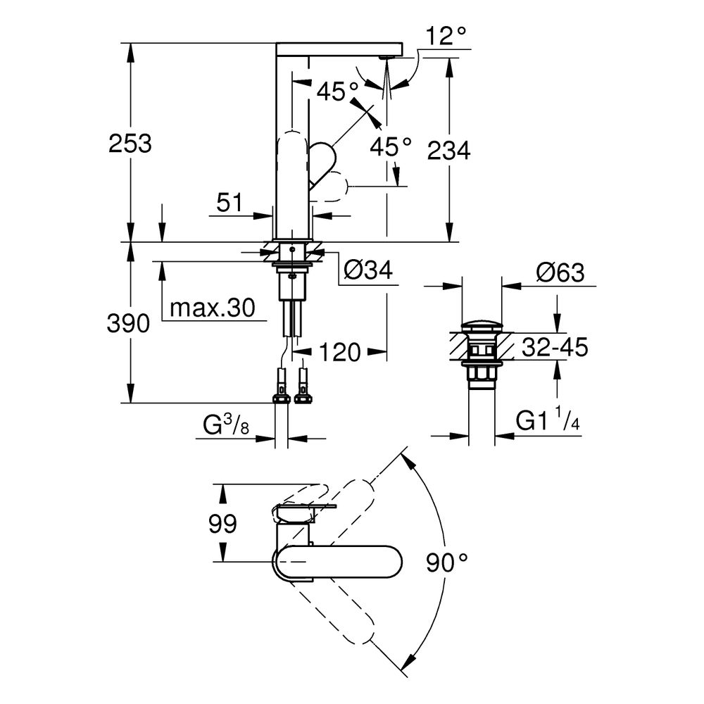 Grohe Plus Einhand-Waschtischbatterie, L-Size, Einloch, Schwenkauslauf, glatter Körper ... GROHE-23873004 4067393079477 (Abb. 3)