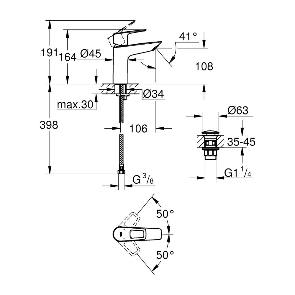 Grohe BauLoop Einhand-Waschtischbatterie, M-Size, Temperaturbegrenzer, EcoJoy 5,7l/min,... GROHE-23886001 4005176554247 (Abb. 8)