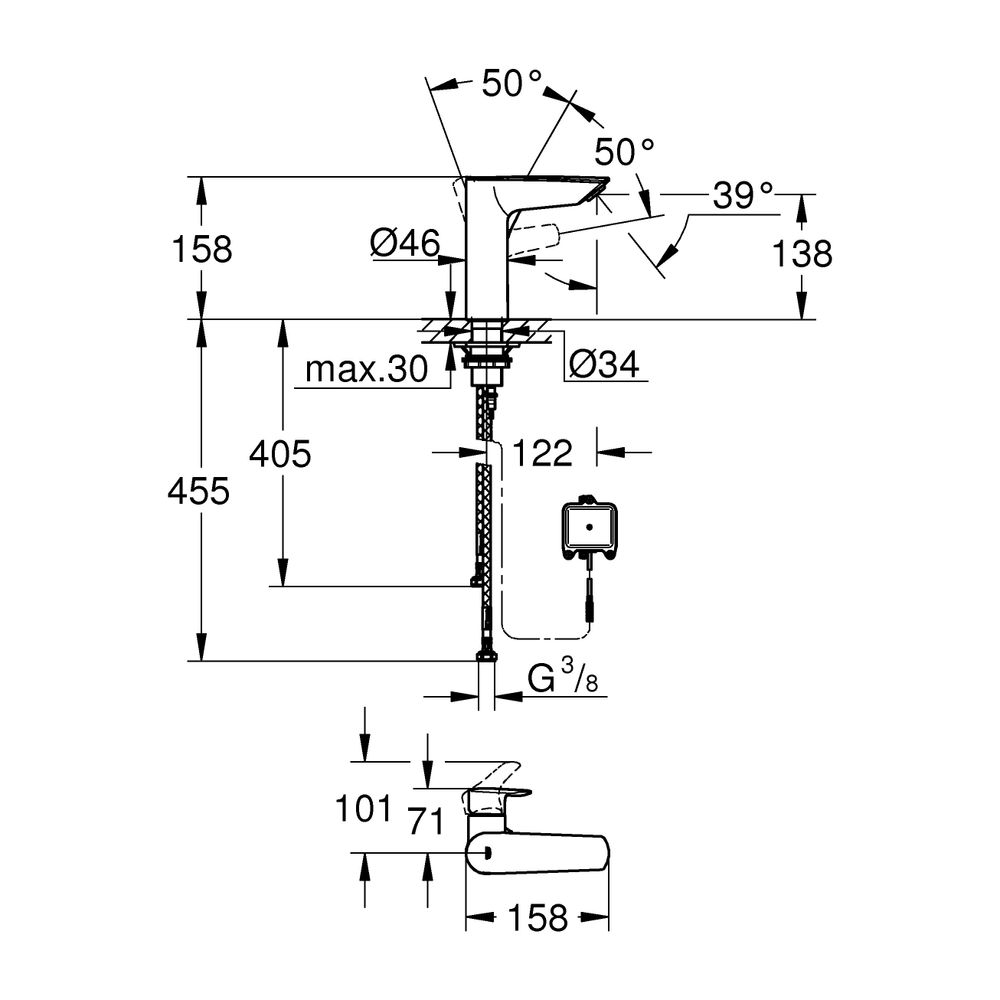 Grohe Eurosmart Einhand-Waschtischbatterie, M-Size, 2-in-1 Hybrid, Mattschwarz, glatte... GROHE-239752433 4067393017202 (Abb. 3)