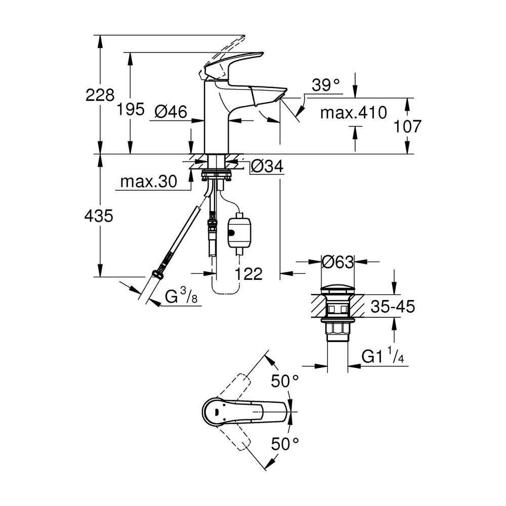 Grohe Eurosmart Einhand-Waschtischbatterie, M-Size, glatter Körper, Push-Open-Garnitur... GROHE-23976003 4005176644160 (Abb. 12)