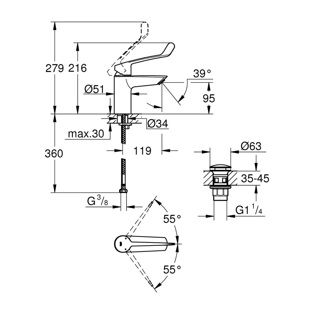 Grohe Eurosmart Einhand-Waschtischbatterie 1/2" S-Size chrom 23982003... GROHE-23982003 4005176644245 (Abb. 9)