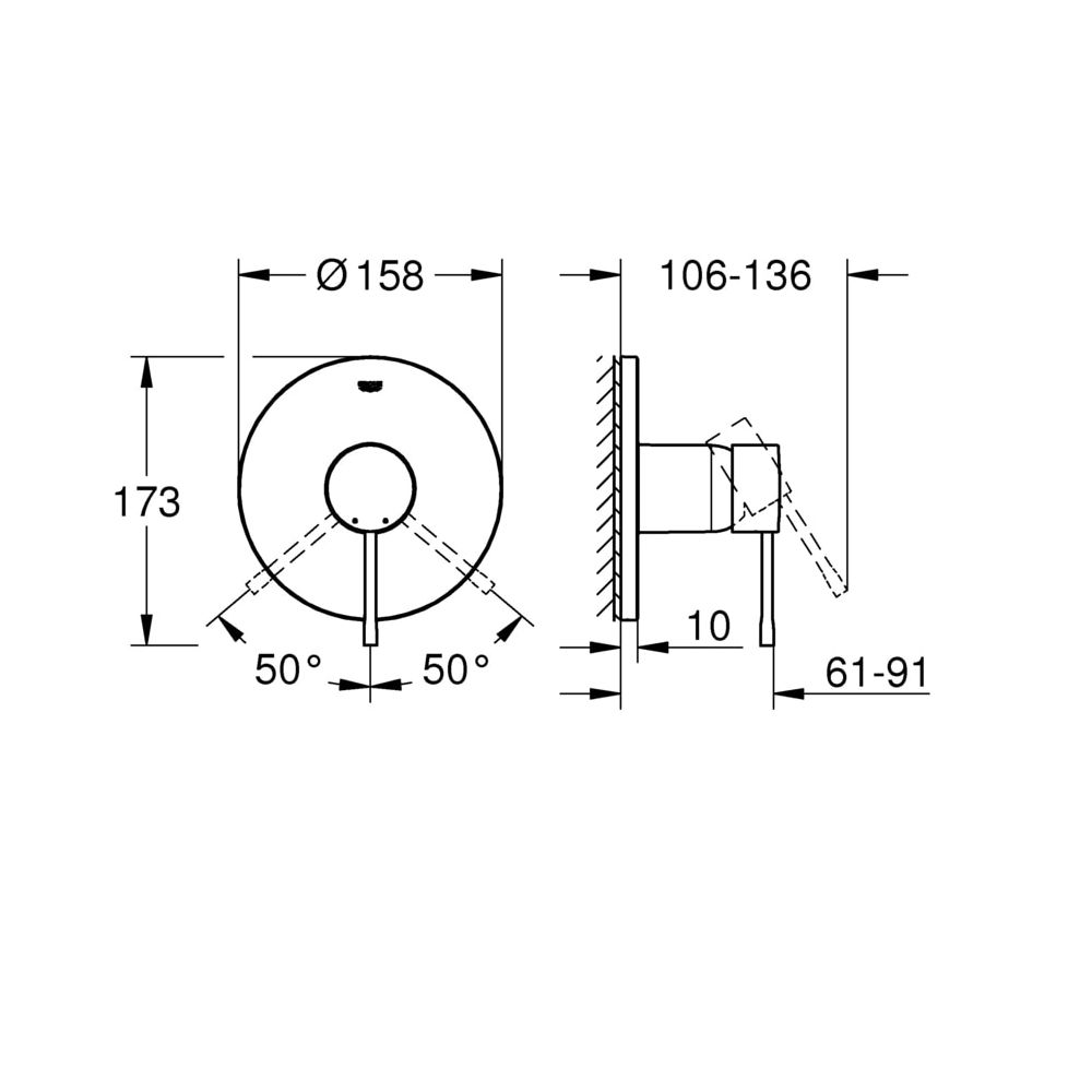 Grohe Essence Einhand-Brausebatterie, Fertigmontageset für Rapido SmartBox, Hard Graphi... GROHE-24057AL1 4005176465604 (Abb. 3)