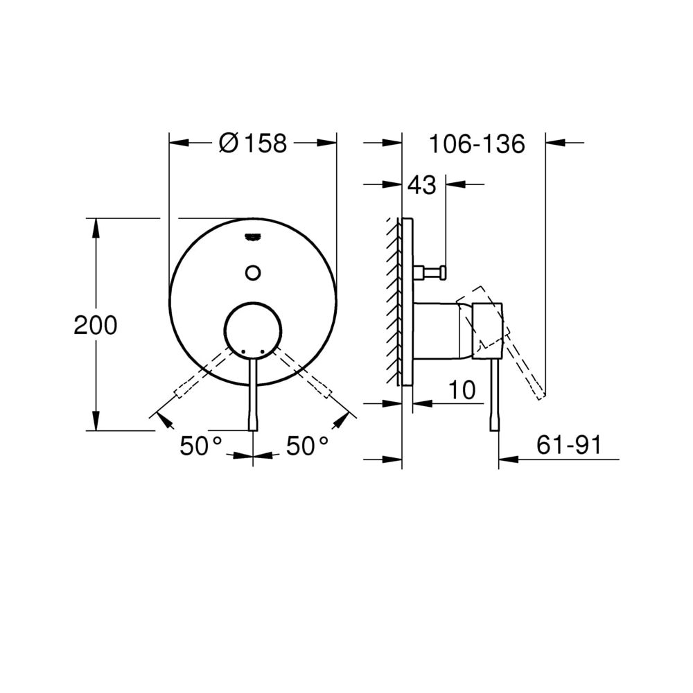 Grohe Essence Einhand-Wannenbatterie, Fertigmontageset für Rapido SmartBox, Cool Sunris... GROHE-24058GN1 4005176465536 (Abb. 3)