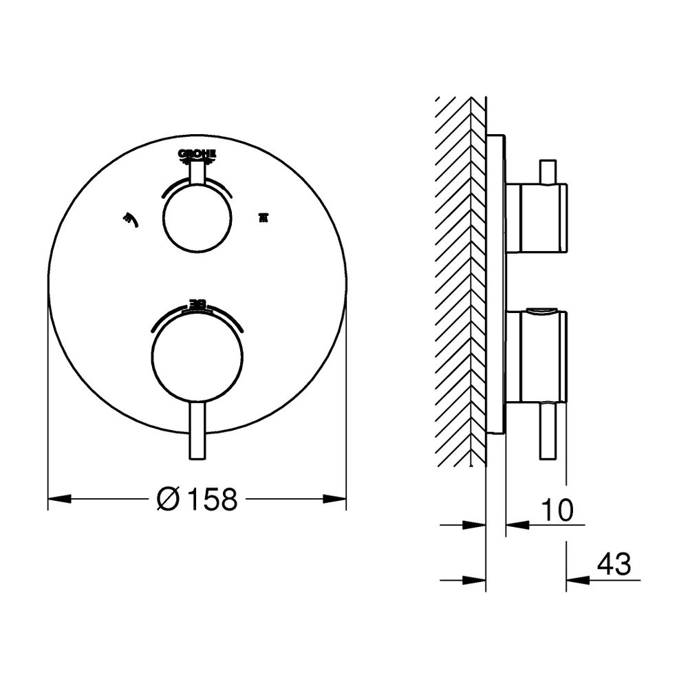 Grohe Atrio Thermostat-Brausebatterie mit integrierter 2-Wege-Umstellung hard graphite ... GROHE-24135AL3 4005176481000 (Abb. 5)