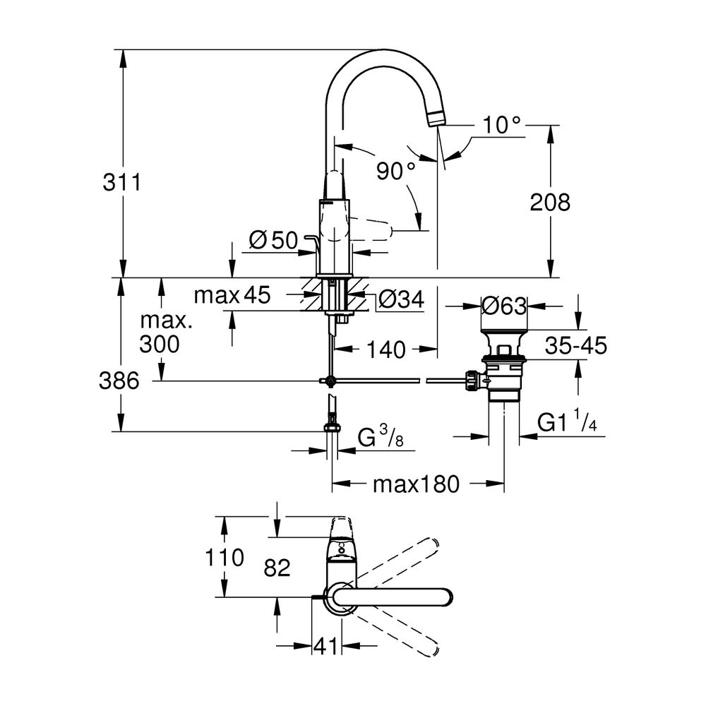 Grohe Euroeco Einhand-Waschtischbatterie, L-Size, M-Size, Zugstangen-Garnitur, Water Sa... GROHE-24272001 4005176743207 (Abb. 3)