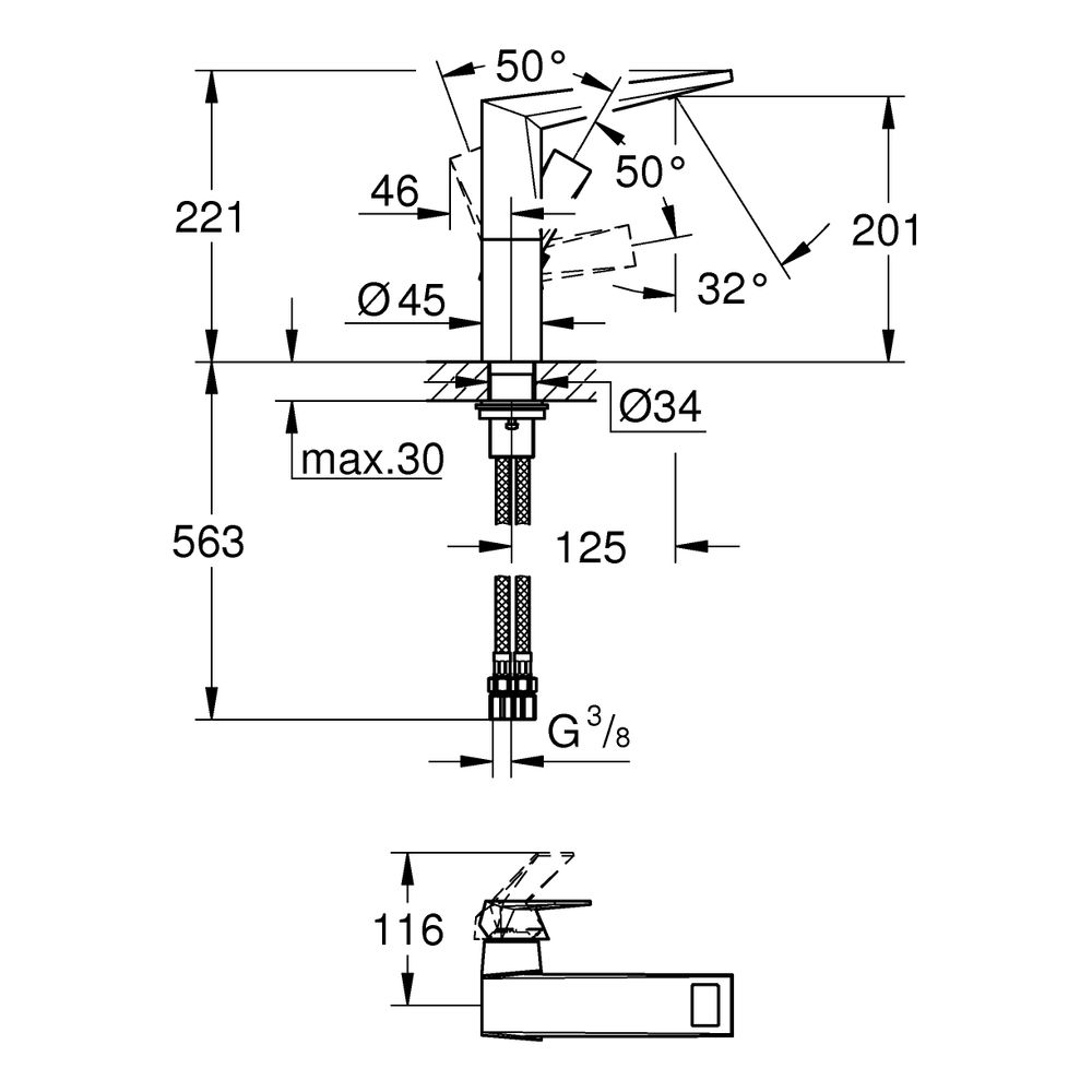 Grohe Allure Brilliant Einhand-Waschtischbatterie, L-Size, 1-Loch, glatter Körper, Supe... GROHE-24345DC0 4005176759789 (Abb. 3)