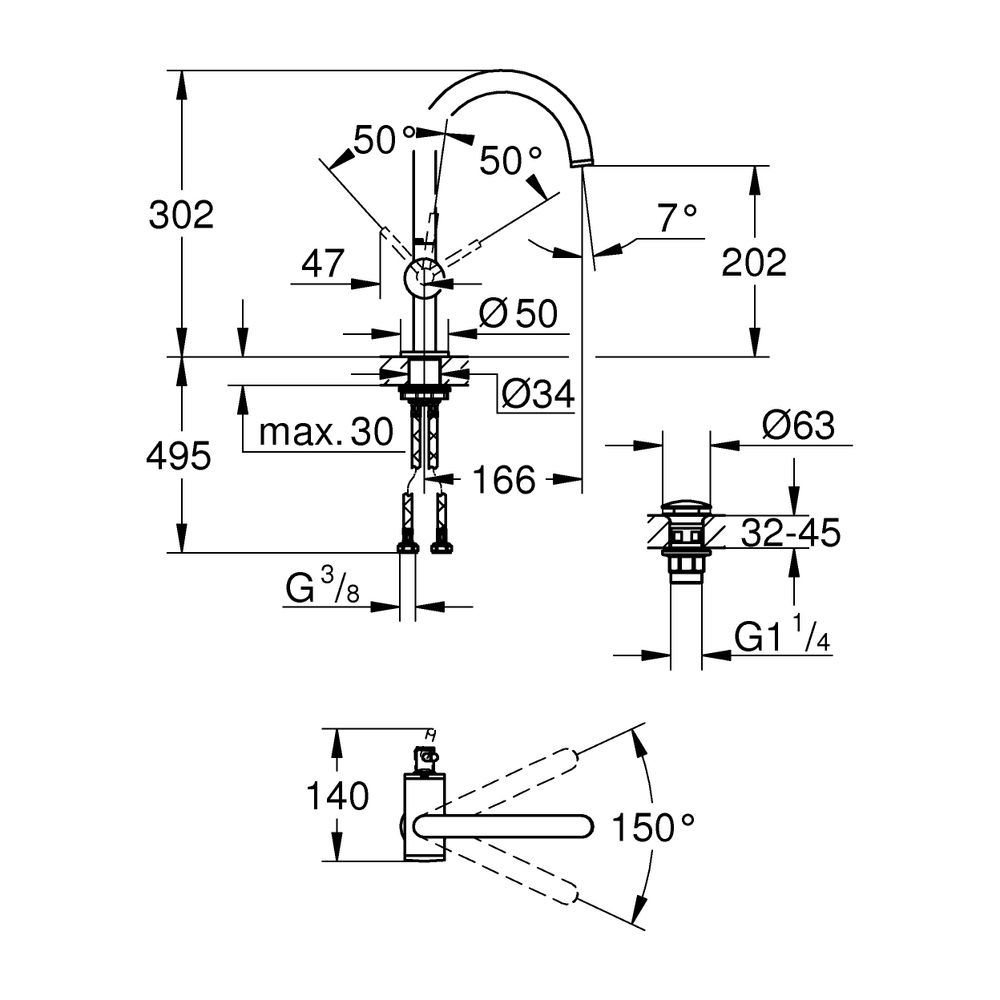 Grohe Atrio 1-Loch-Einhand-Waschtischbatterie, L-Size, schwenkbarer Bogenauslauf, 1 1/4... GROHE-24362DL0 4005176952258 (Abb. 3)