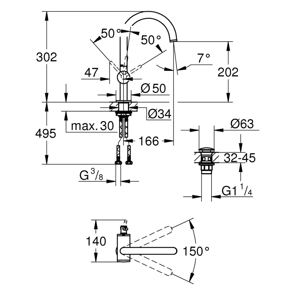 Grohe Atrio Einhand-Waschtischbatterie, L-Size, Einloch, Schwenkauslauf, Push-open Abla... GROHE-24362KF0 4067393056805 (Abb. 3)