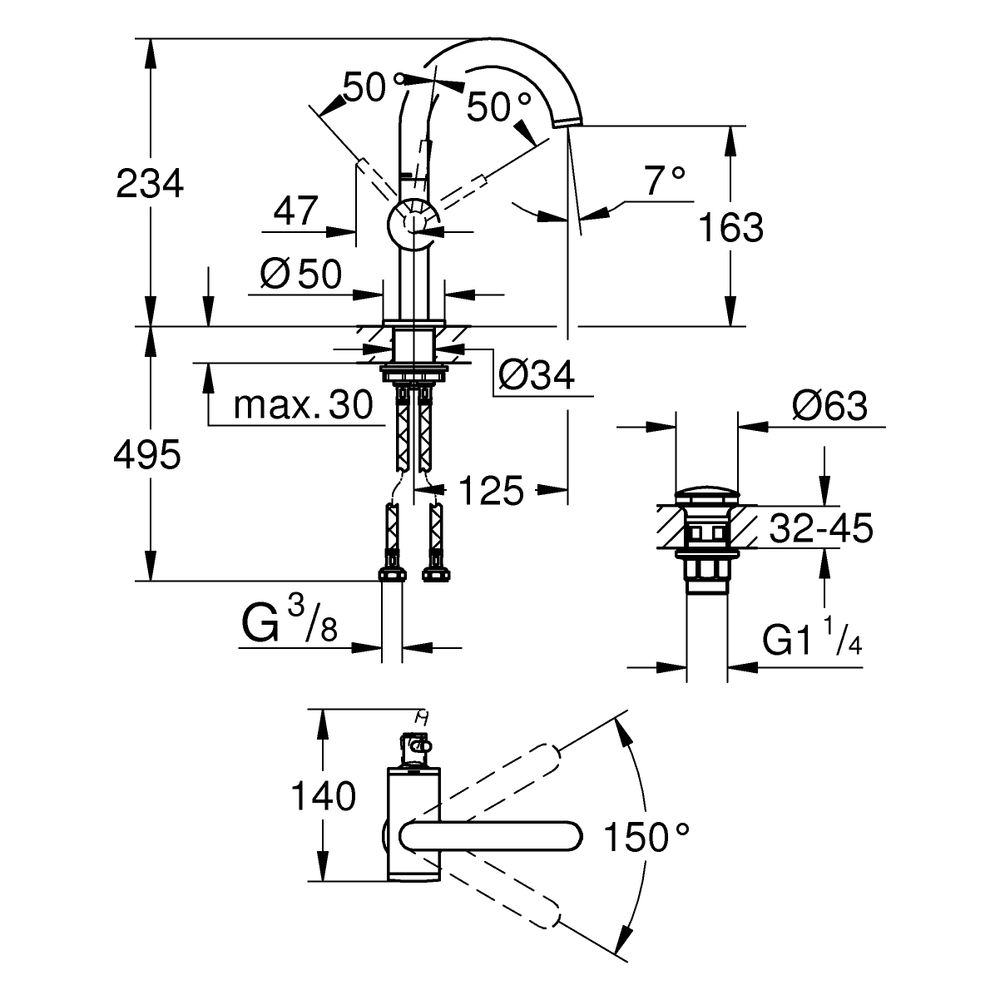 Grohe Atrio Einhand-Waschtischbatterie, M-Size, Einloch, Schwenkauslauf, Push-open Abla... GROHE-24363KF0 4067393056812 (Abb. 3)