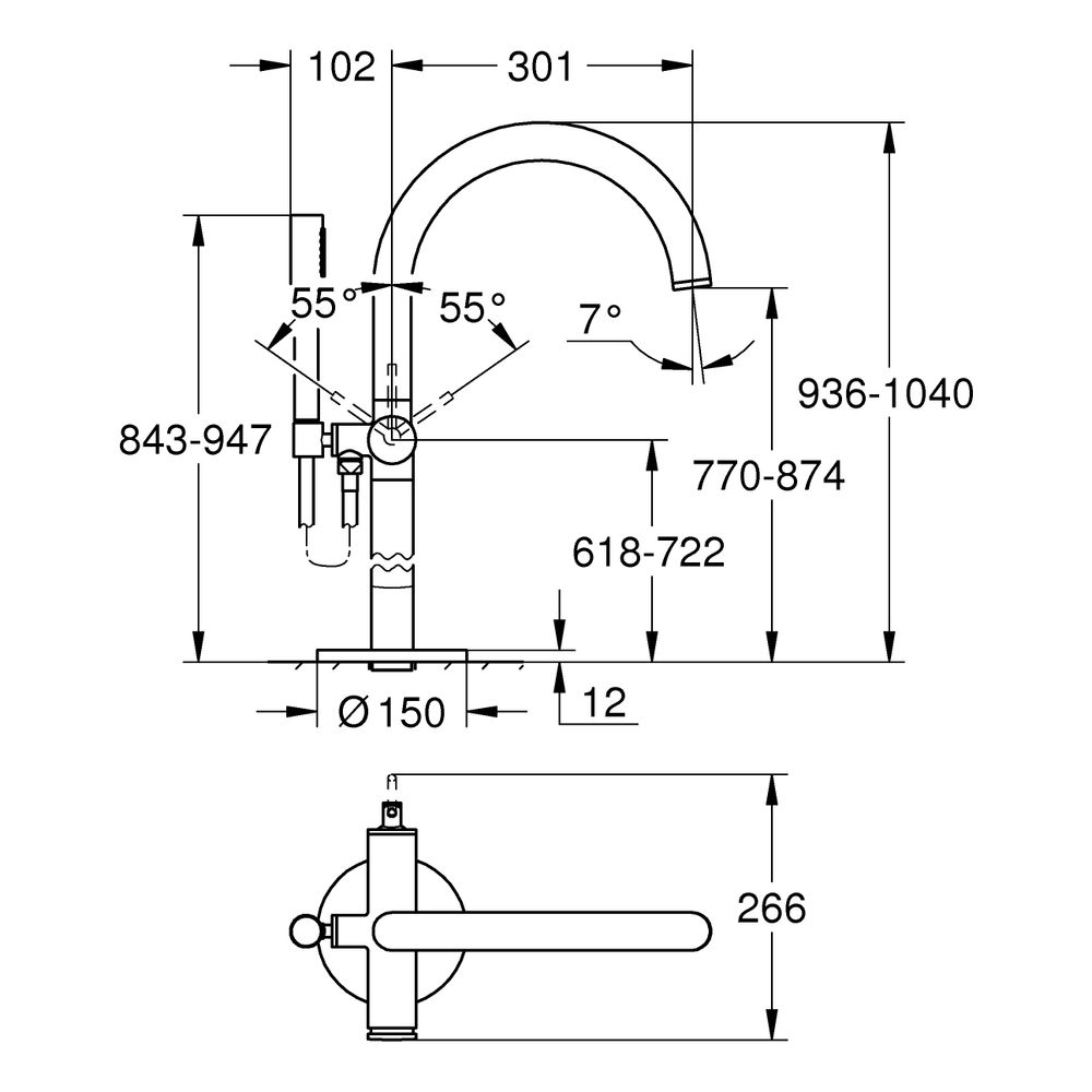 Grohe Atrio Einhand-Wannenbatterie Cool Sunrise gebürstet, Fertigmontageset, Bodenmonta... GROHE-24368GN0 4005176952388 (Abb. 3)