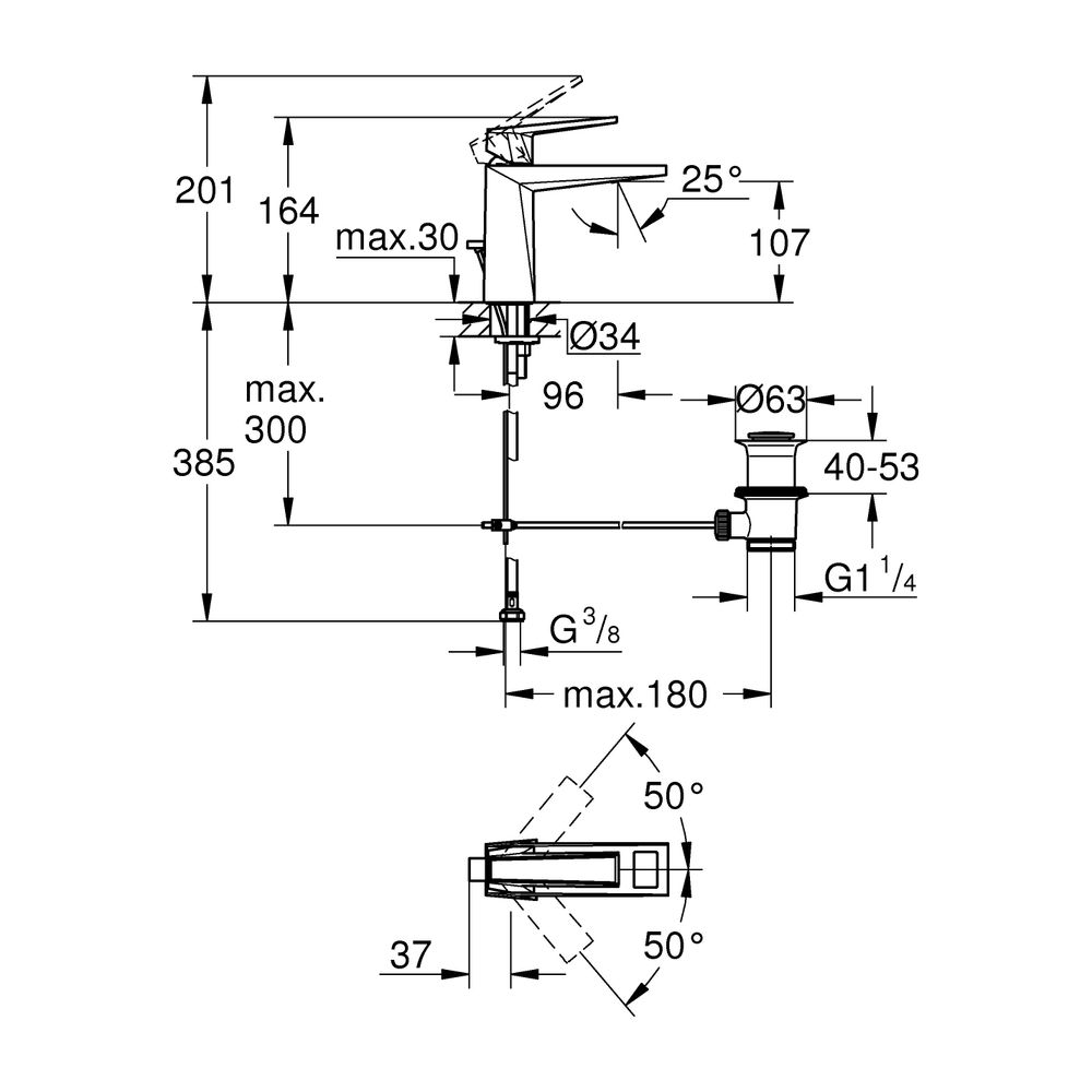 Grohe Allure Brilliant PC Einhand-Waschtischbatterie M-Size Supersteel, Griff Vanilla N... GROHE-24399DC0 4005176794940 (Abb. 3)
