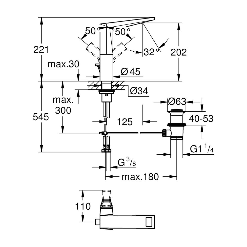 Grohe Allure Brilliant PC Einhand-Waschtischbatterie L-Size Chrom, Griff Rändelstruktur... GROHE-24400000 4005176794964 (Abb. 3)