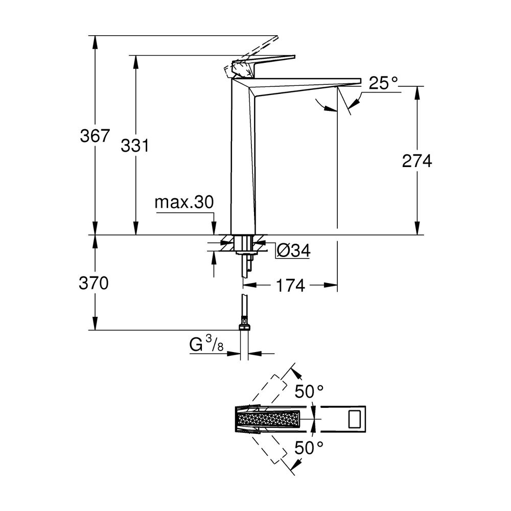 Grohe Allure Brilliant PC Einhand-Waschtischbatterie XL-Size Chrom, Griff Rändelstruktu... GROHE-24417000 4005176794872 (Abb. 3)