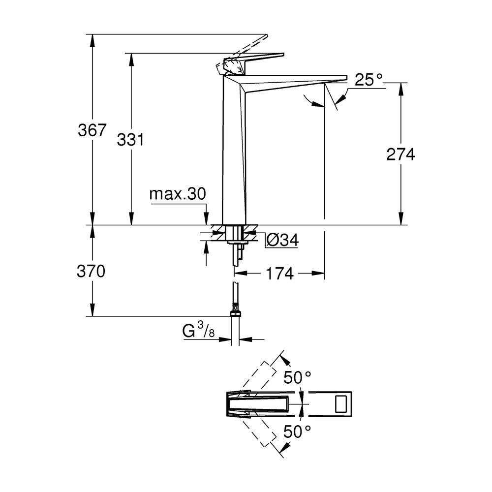 Grohe Allure Brilliant PC Einhand-Waschtischbatterie XL-Size Supersteel, Griff Vanilla ... GROHE-24419DC0 4005176795497 (Abb. 3)