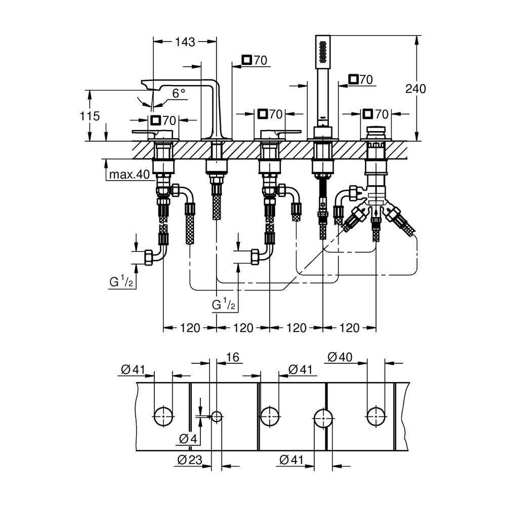 Grohe Allure 5-Loch-Wannenkombination Hard Graphite gebürstet für Fliesenbankmontage, H... GROHE-25221AL1 4005176509391 (Abb. 3)