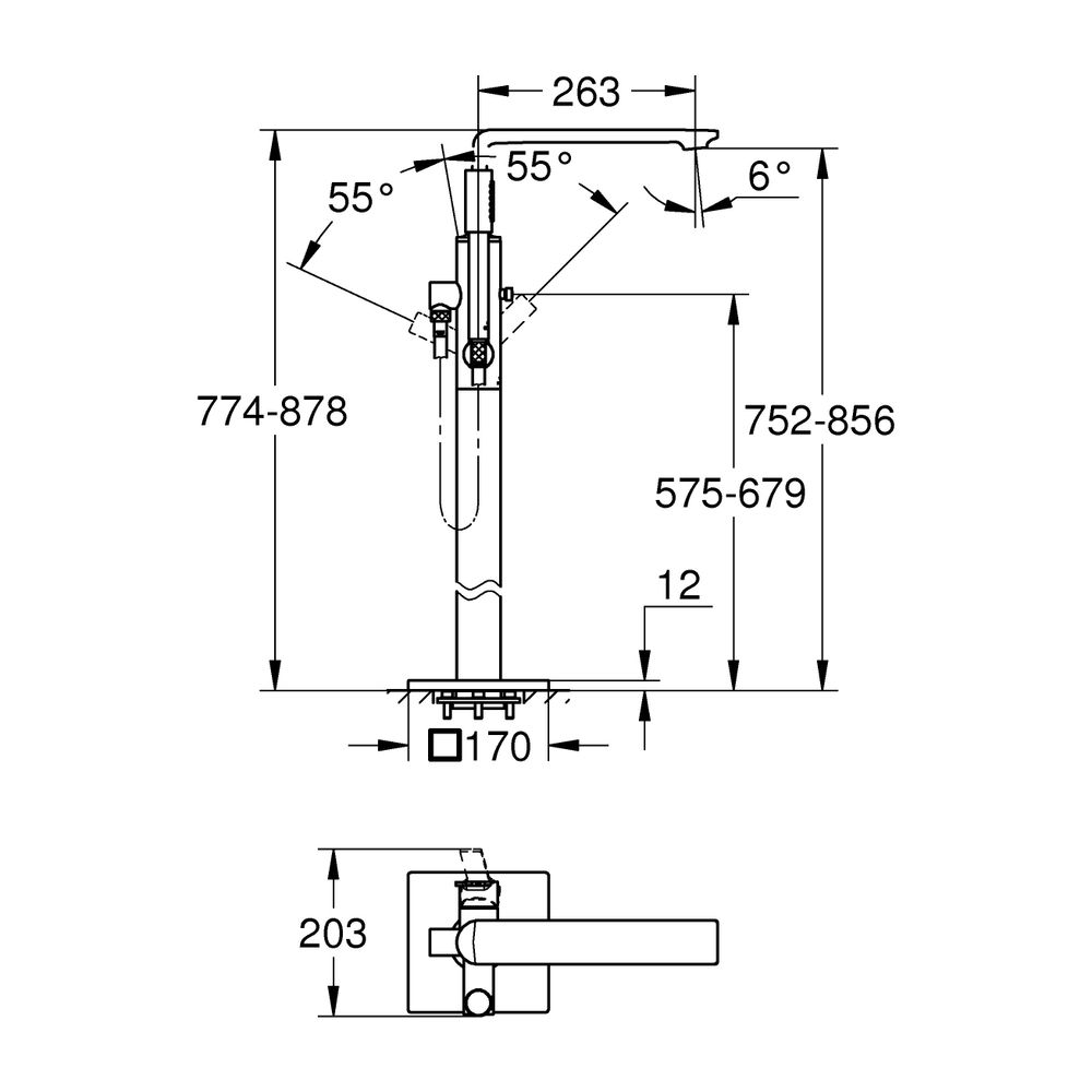 Grohe Allure Einhand-Wannenbatterie Warm Sunset, Bodenmontage, Ausladung 263mm, Fertigm... GROHE-25222DA1 4005176509131 (Abb. 3)