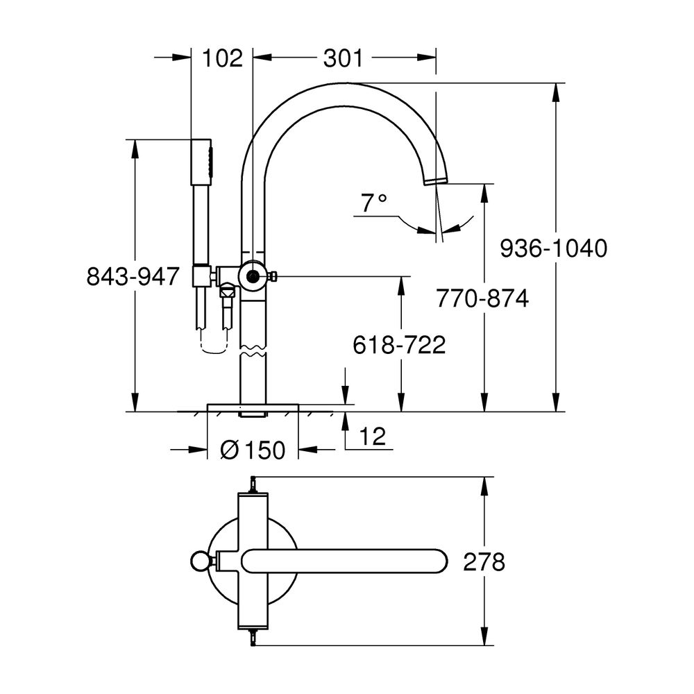 Grohe Atrio PC Wannenbatterie Cool Sunrise gebürstet für Hebelgriffe, Bodenmontage, Fer... GROHE-25227GN0 4005176508172 (Abb. 3)