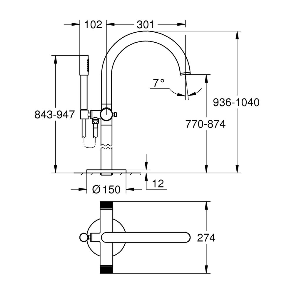 Grohe Atrio PC Wannenbatterie Warm Sunset gebürstet für Knopfbetätigung, Bodenmontage, ... GROHE-25229DL0 4005176507854 (Abb. 3)