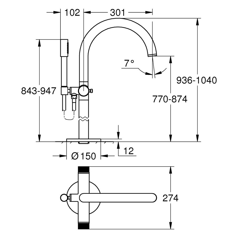 Grohe Atrio Private Collection Wannenbatterie, Bodenmontage, Knopfbetätigung mit Einlag... GROHE-25229MS0 4005176946721 (Abb. 3)