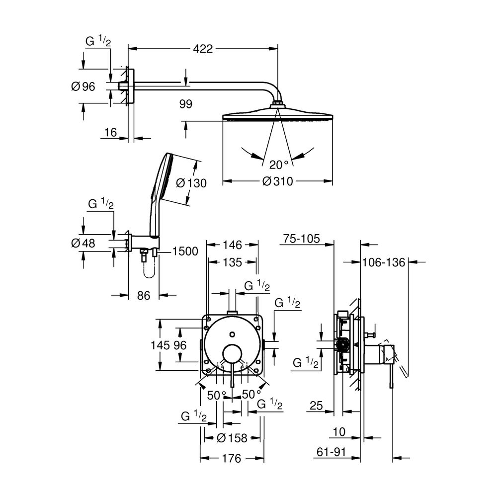 Grohe Essence Unterputz-Duschsystem, Warm Sunset gebürstet, Einhandmischer, 2-Wege-Umst... GROHE-25287DL0 4005176791826 (Abb. 3)