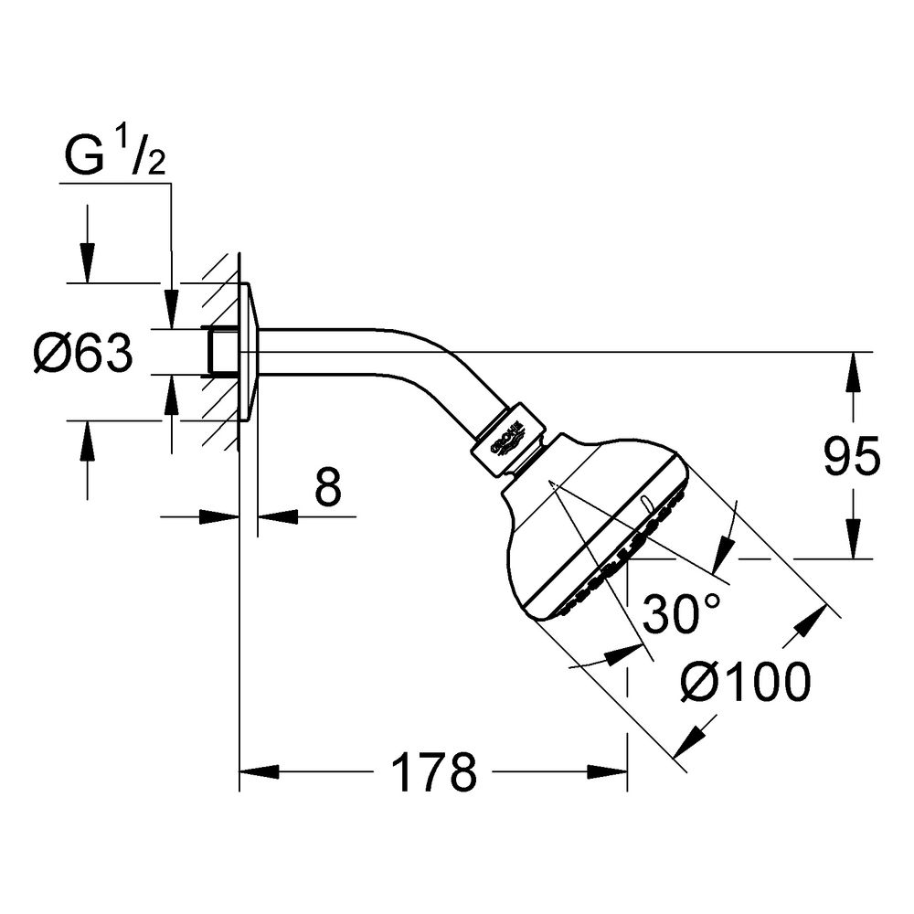 Grohe Tempesta 100 Kopfbrauseset, Brausearm, 3 Strahlarten, max. Durchfluss bei 3 bar 1... GROHE-26088001 4005176444203 (Abb. 3)