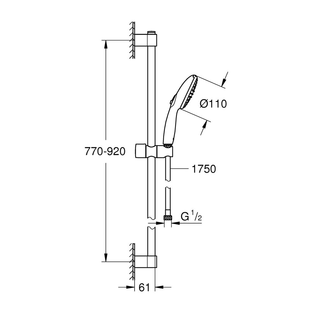 Grohe Tempesta Brausestangenset 110, 900mm, 2 Strahlarten, 7,4l/min, Chrom, Brauseschla... GROHE-26163003 4005176768507 (Abb. 3)