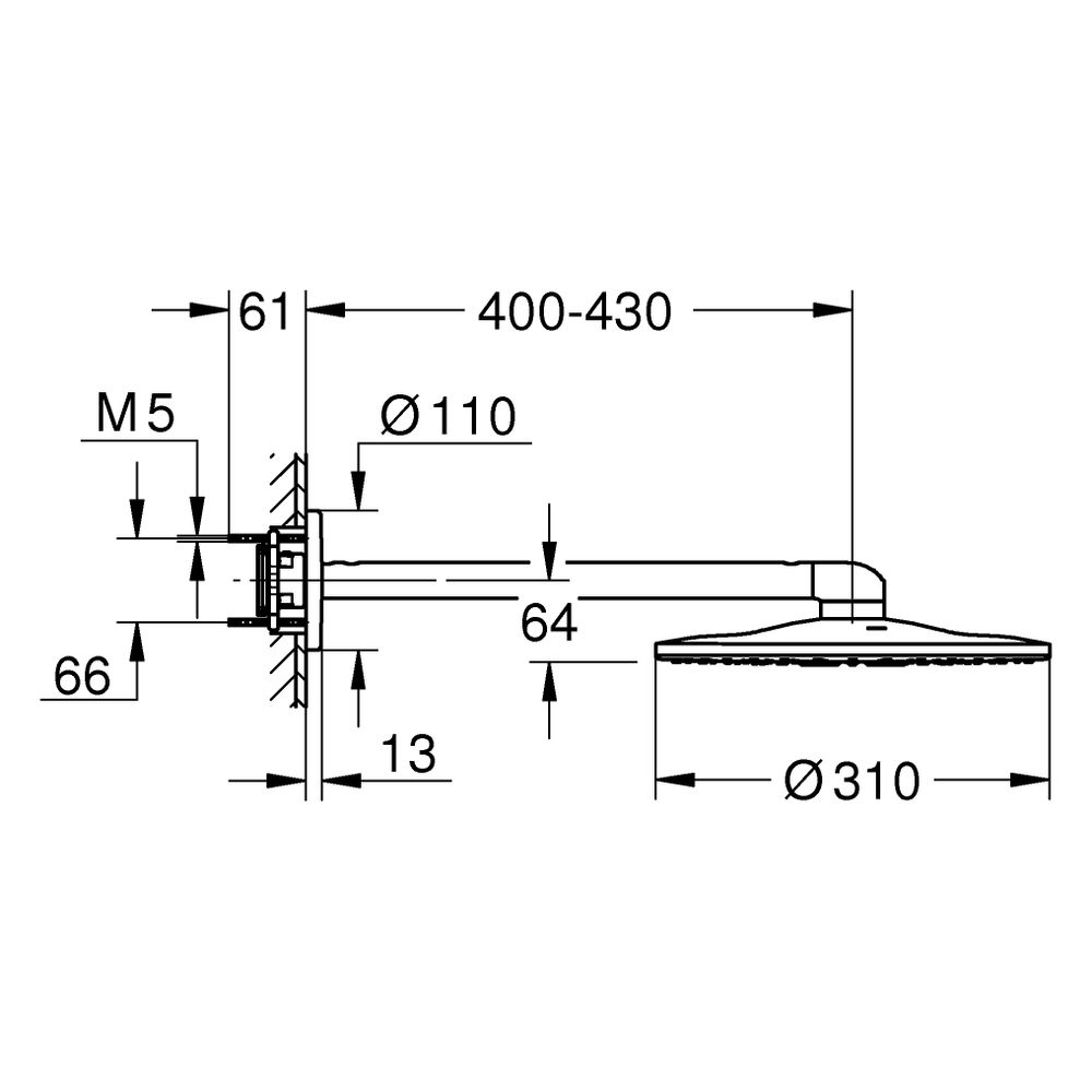 Grohe Rainshower SmartActive 310 Kopfbrauseset, rund, horizontaler Brausearm 430mm, 2 S... GROHE-26475MS0 4005176946226 (Abb. 3)