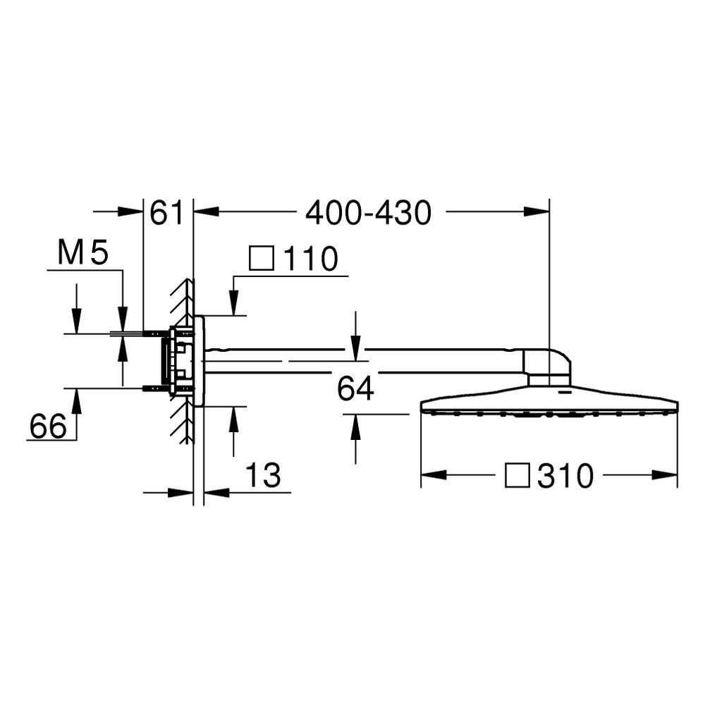 Grohe Rainshower SmartActive 310 Cube Kopfbrauseset, eckig, horizontaler Brausearm 430m... GROHE-26479MS0 4005176946240 (Abb. 3)