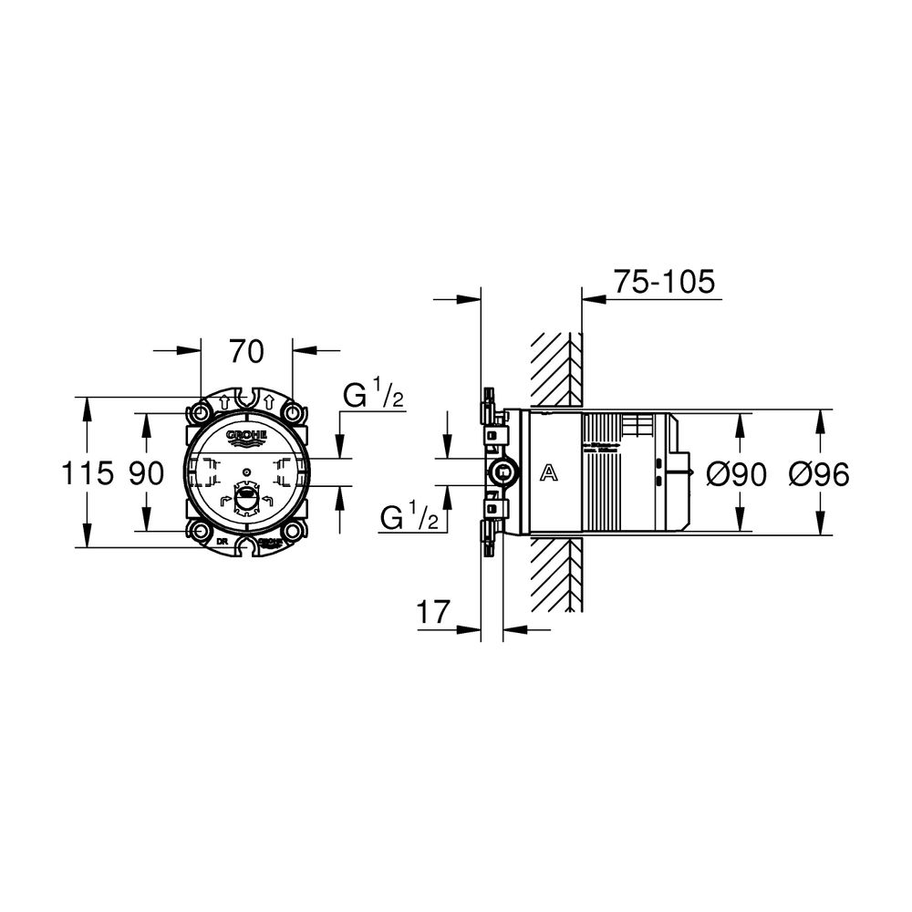 Grohe Rainshower Universal-Unterputz-Einbaukörper, DN 15, für Kopfbrauseset 26 475 / 2... GROHE-26483000 4005176425103 (Abb. 12)