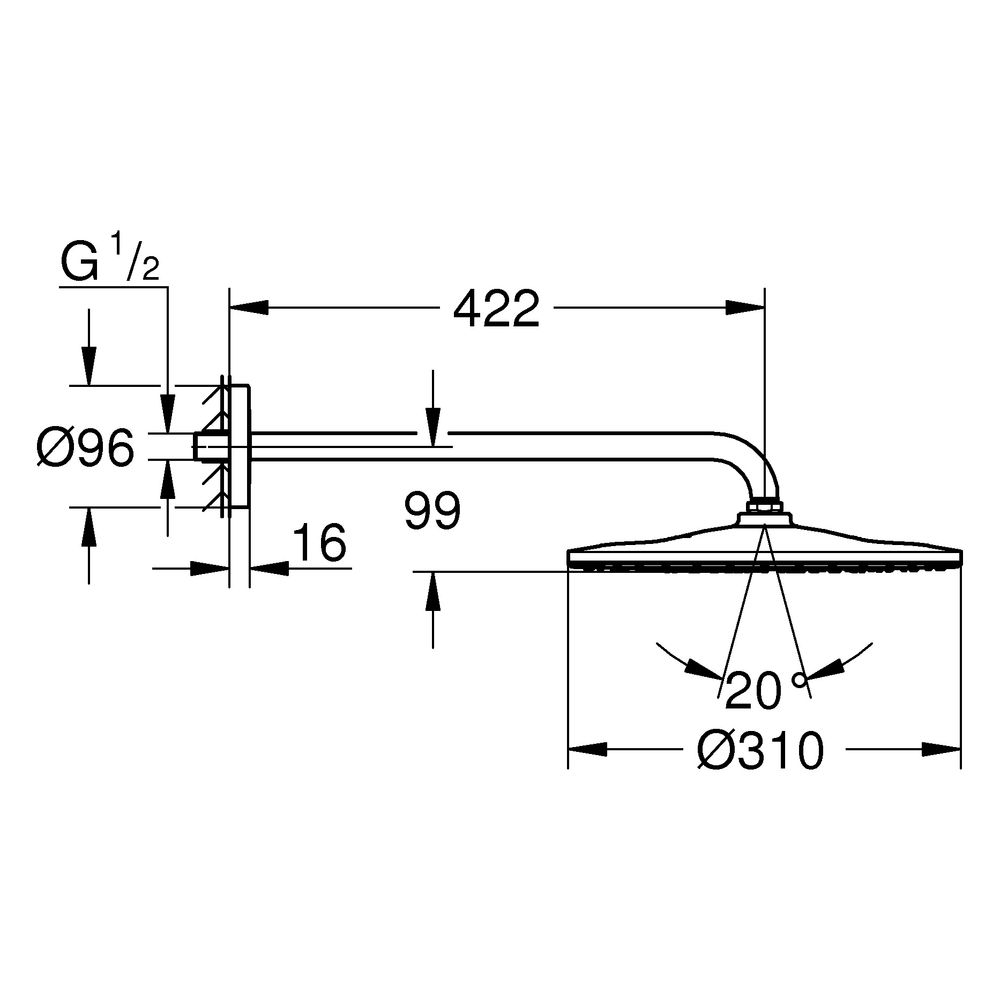 Grohe Rainshower Mono 310 Kopfbrauseset, 1 Strahlart, Brausearm 422mm, Brauseboden Chro... GROHE-26558MS0 4005176946264 (Abb. 3)