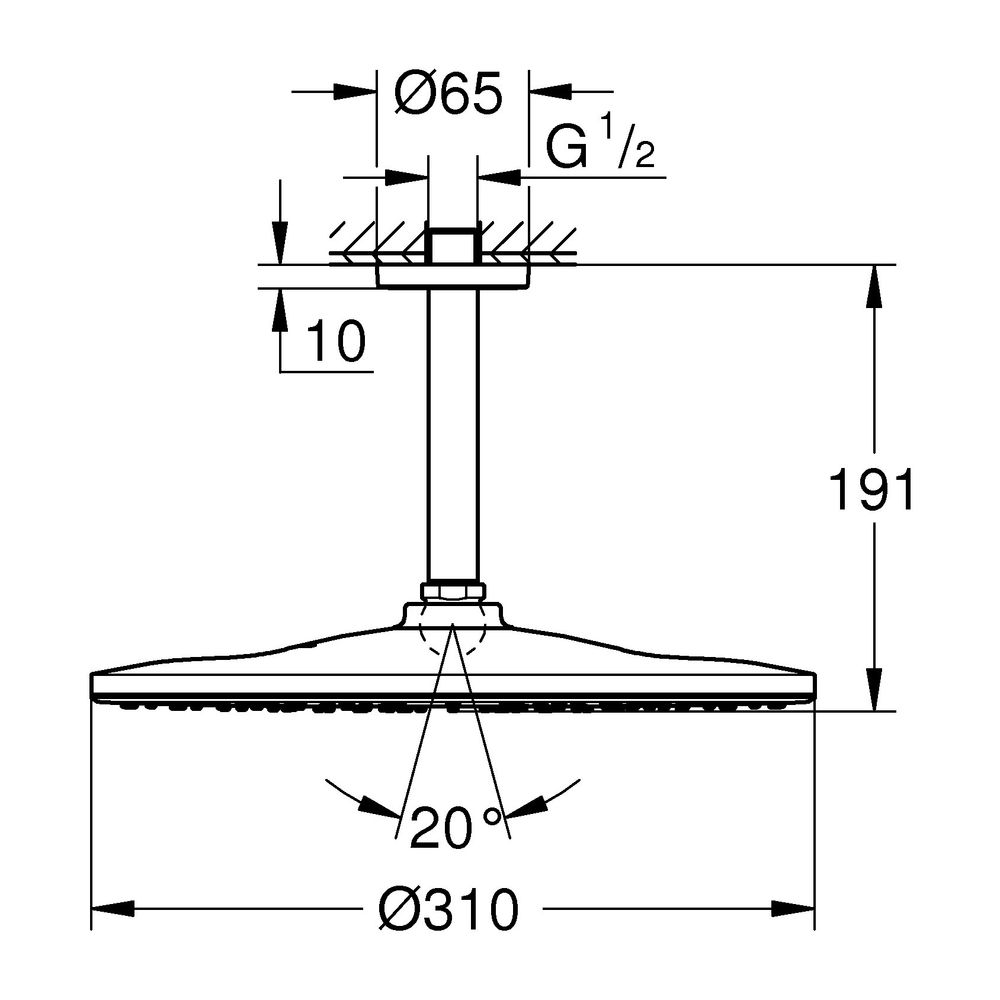 Grohe Rainshower Mono 310 Kopfbrauseset, Deckenauslass 142mm, 1 Strahlart, EcoJoy, max.... GROHE-26560A00 4005176557651 (Abb. 3)