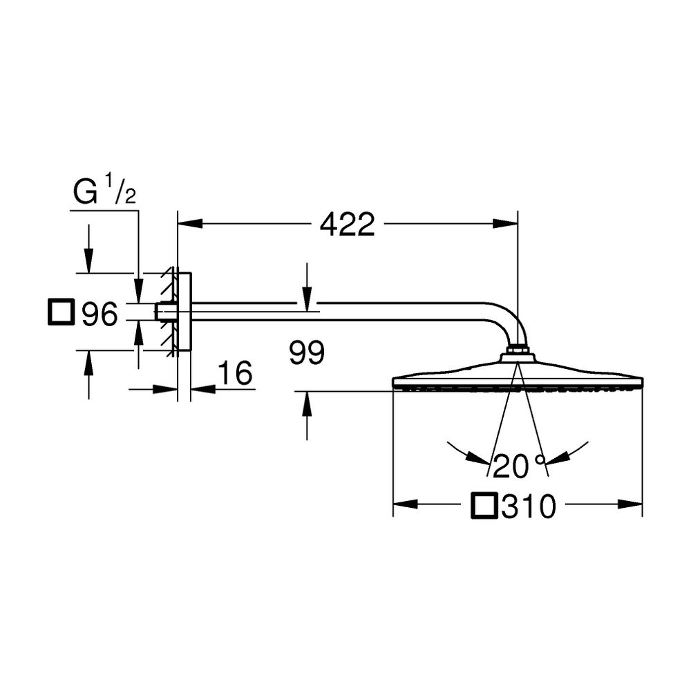 Grohe Rainshower Mono 310 Cube Kopfbrauseset, Brausearm 422mm, Warm Sunset, 1 Strahlart... GROHE-26564DA0 4005176557767 (Abb. 3)