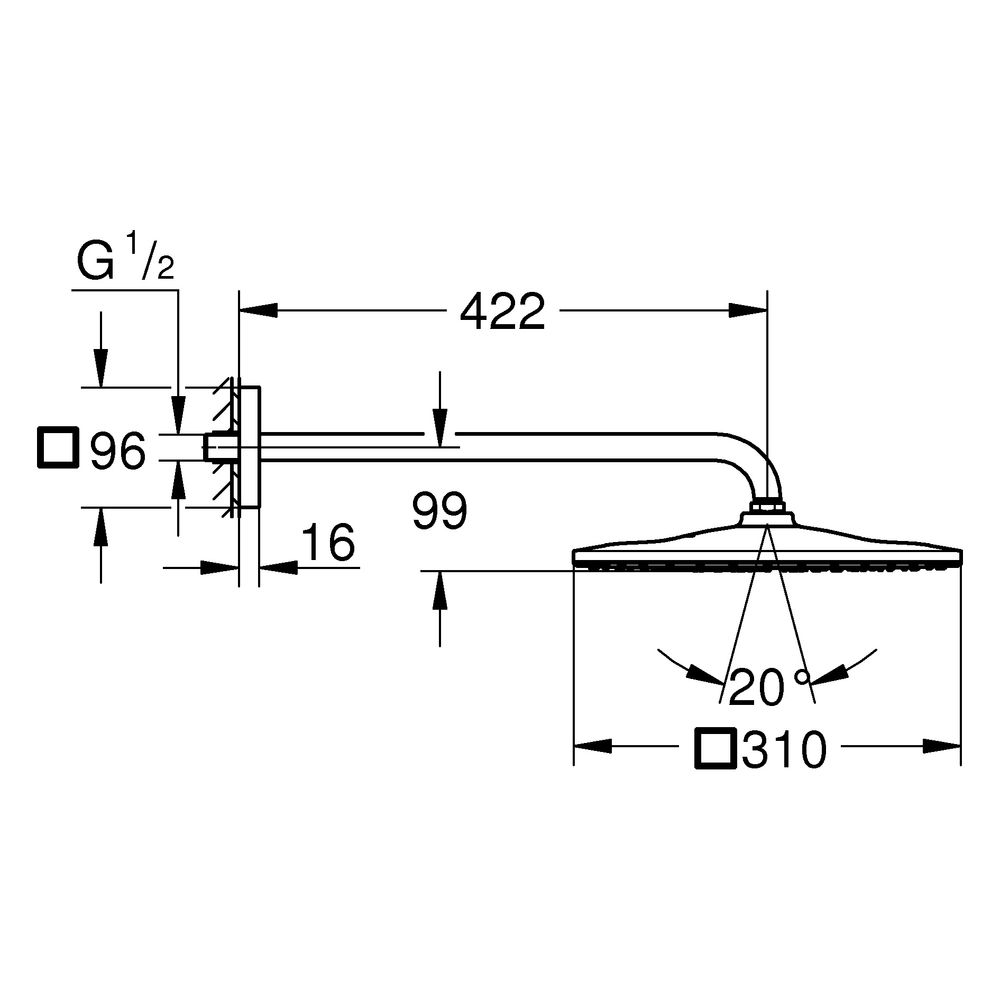 Grohe Rainshower Mono 310 Cube Kopfbrauseset, Brausearm 422mm, 1 Strahlart, max. Durchf... GROHE-26564MS0 4005176946288 (Abb. 3)