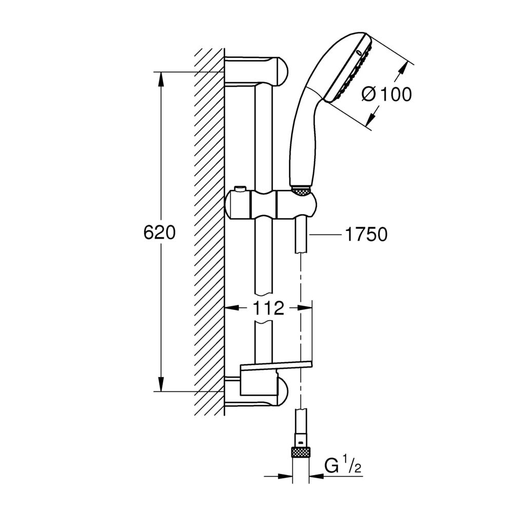 Grohe Tempesta 100 Brausestangenset, 2 Strahlarten, 600mm, Chrom, 26638000... GROHE-26638000  (Abb. 3)