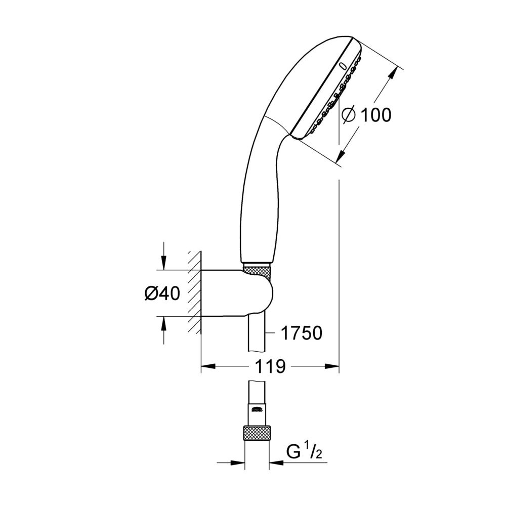 Grohe Tempesta 100 Wandhalterset, 3 Strahlarten, max. Durchfluss 9,5l/min, Chrom, 26639000... GROHE-26639000  (Abb. 3)
