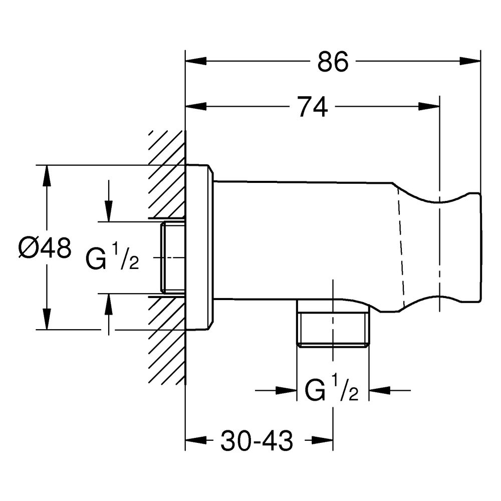 Grohe Rainshower Wandabgangsbogen mit Halter, runde Rosette, AG 1/2", Ganzmetallgehäus... GROHE-266582430 4067393082361 (Abb. 3)