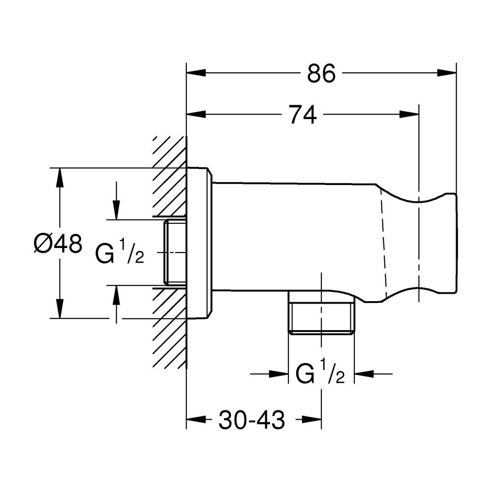 Grohe Rainshower Wandabgangsbogen mit Halter, runde Rosette, AG 1/2", Ganzmetallgehäuse... GROHE-26658A00 4005176950001 (Abb. 3)