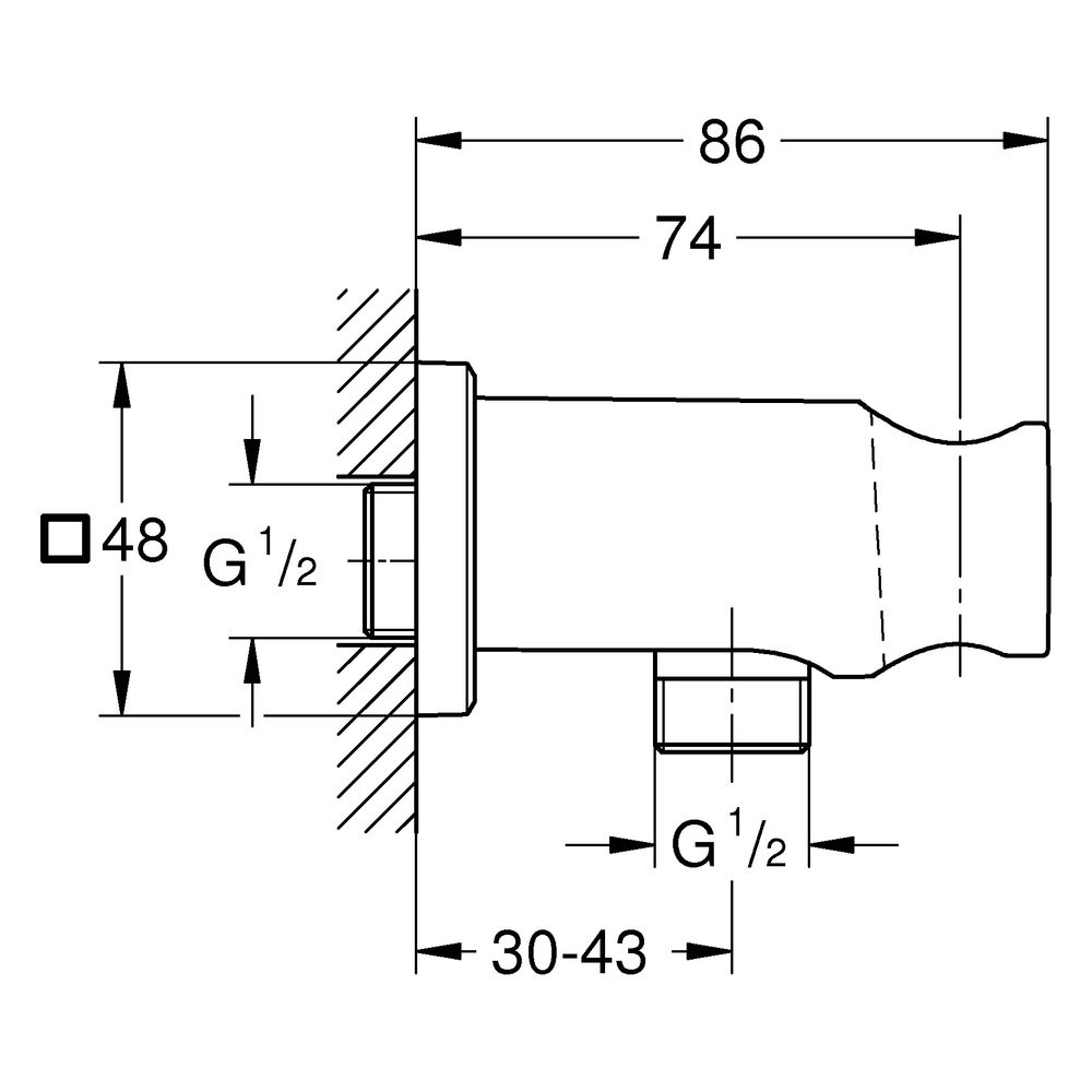 Grohe Rainshower Wandabgangsbogen mit Halter, eckige Rosette, AG 1/2", Ganzmetallgehäus... GROHE-26659MG0 4005176944406 (Abb. 3)
