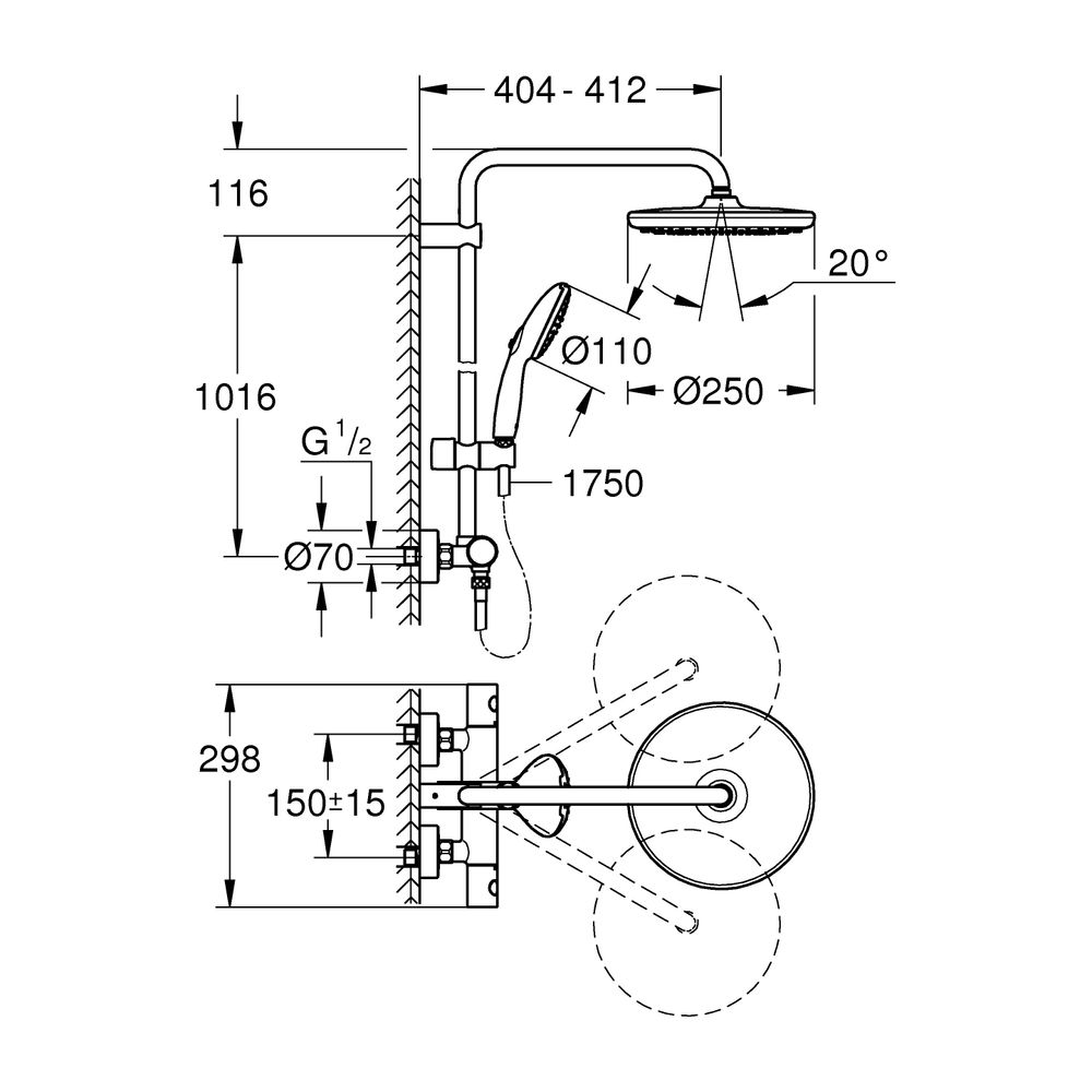 Grohe Tempesta Duschsystem Tempesta 250 Brause-Thermostat KB 250 Mattschwarz... GROHE-266702431 4067393015970 (Abb. 3)