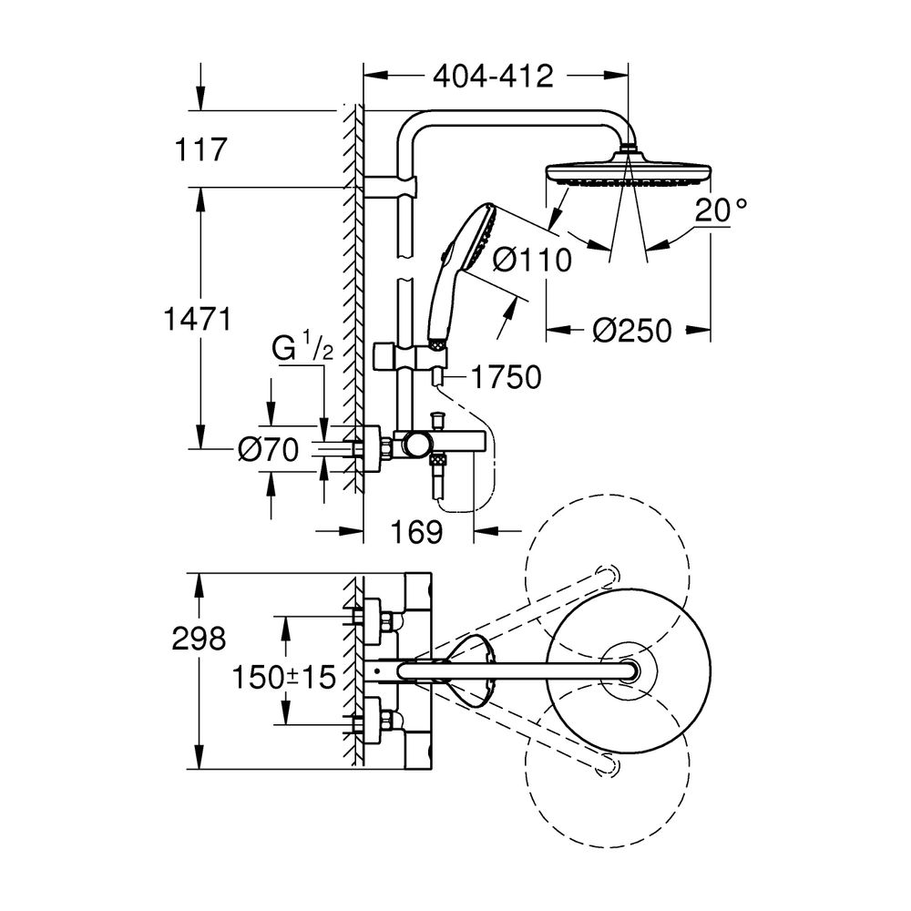 Grohe Tempesta Duschsystem Tempesta 250 Wannen-Thermostat KB 250, Chrom... GROHE-26672001 4005176766916 (Abb. 3)