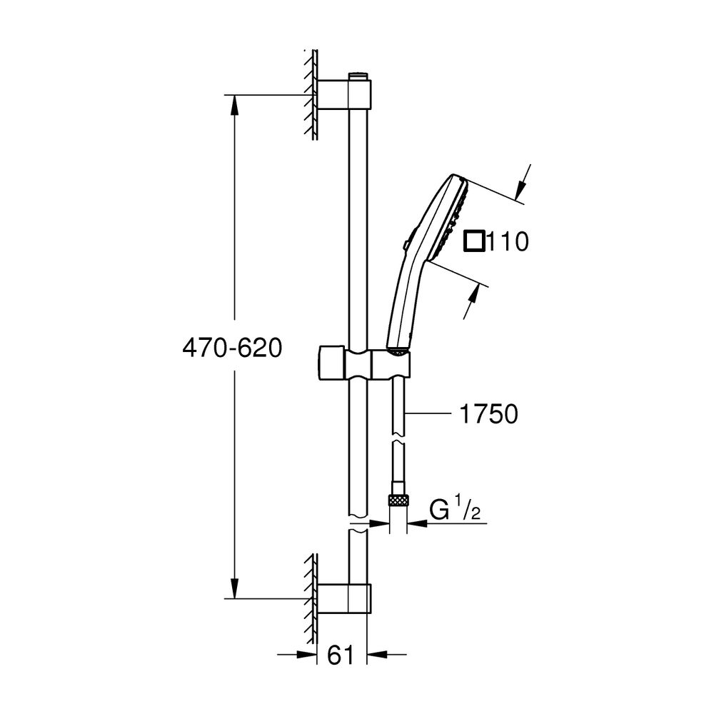 Grohe Brausestangenset Tempesta Cube 110, 600mm, Brauseschlauch Relexaflex 1,750mm, 7,4... GROHE-26748003 4005176681288 (Abb. 3)
