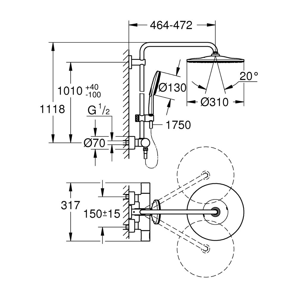 Grohe Rainshower SmartActive 310 Duschsystem, Warm Sunset gebürstet, 450mm Duscharm, Ko... GROHE-26836DL0 4005176743566 (Abb. 3)