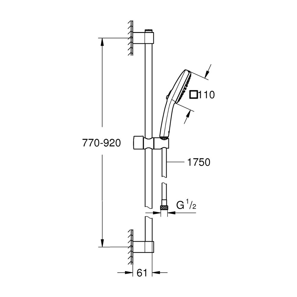 Grohe Tempesta Cube Brausestangenset 110, 900mm, 2 Strahl, 7,4l/min, Mattschwarz, Brau... GROHE-269082433 4067393015826 (Abb. 3)