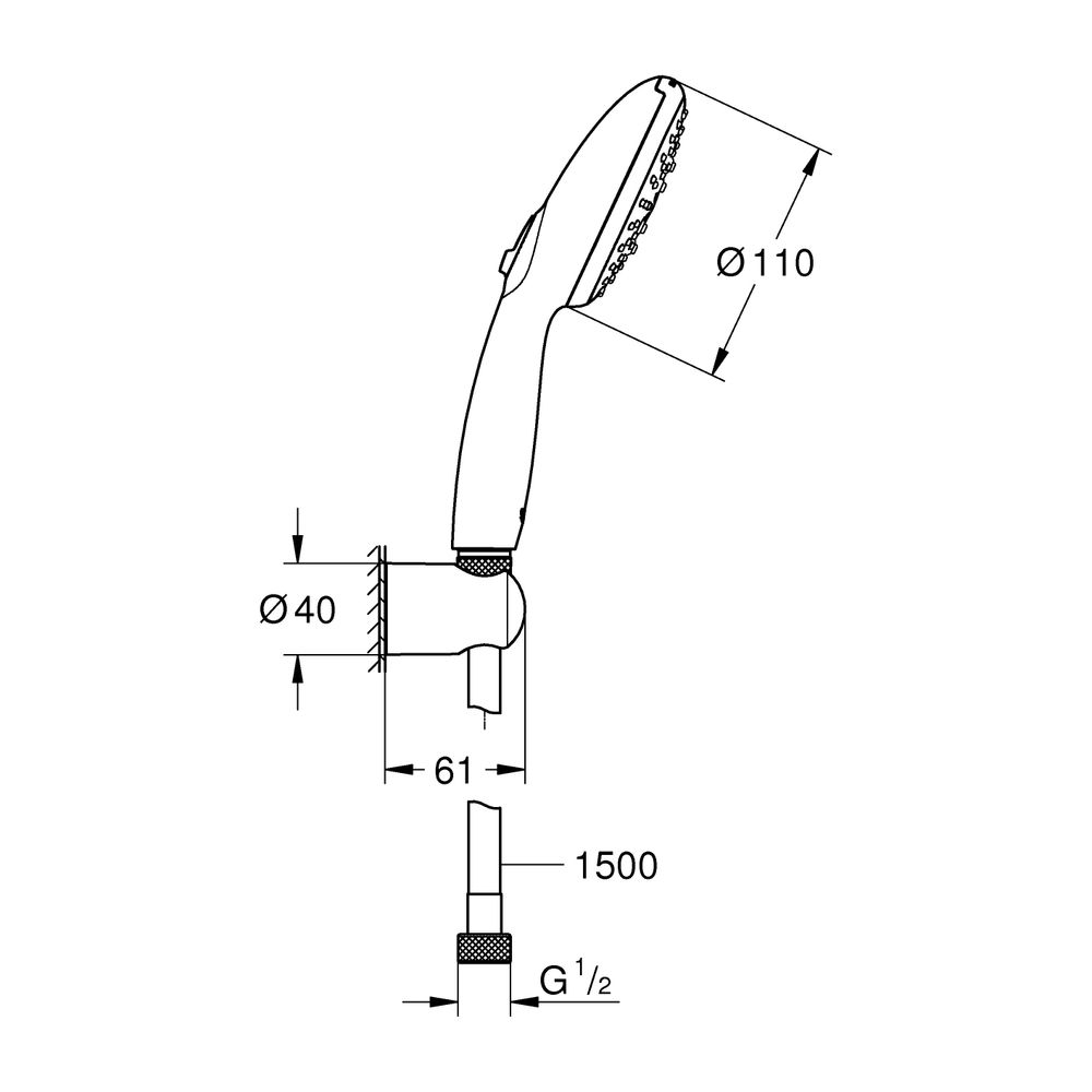 Grohe Tempesta 110 Wandhalterset, Chrom, 3 Strahlarten Rain/Jet/Massage, 3bar, 7,4l/min... GROHE-26920003 4005176767470 (Abb. 3)