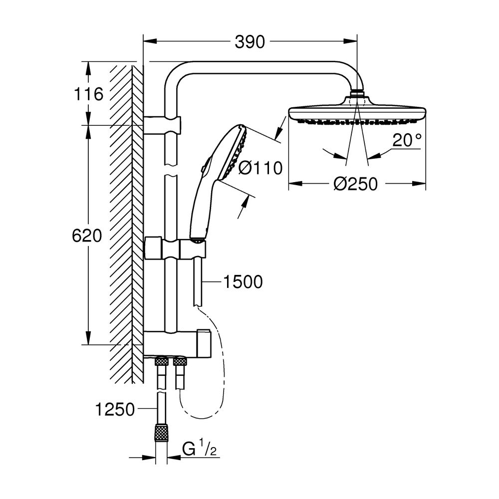 Grohe Tempesta Duschsystem Tempesta 250 Umstellung Kopfbrause 250, Chrom... GROHE-26980001 4005176766978 (Abb. 3)
