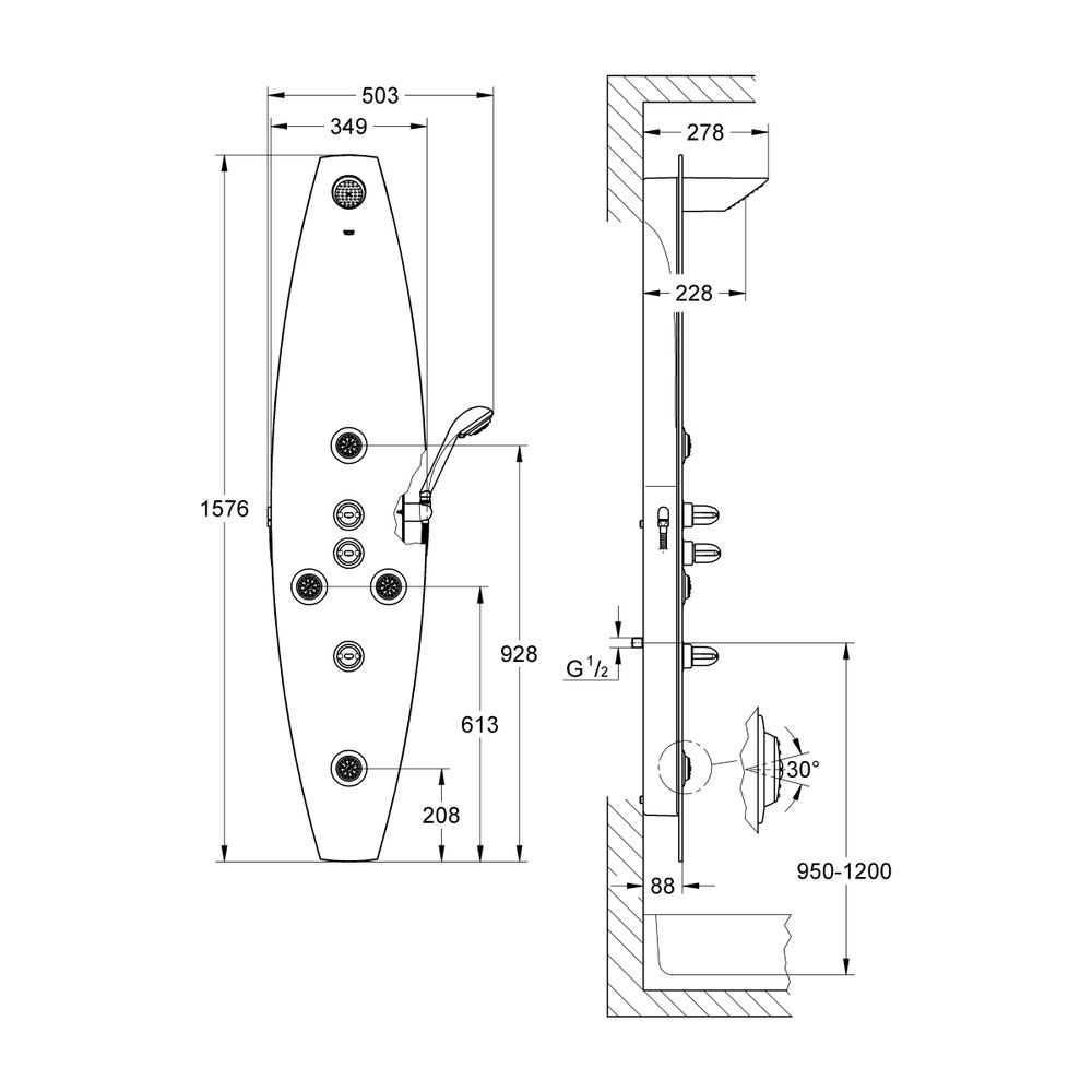 Grohe Amera Duschsystem, Echtglasabdeckung, Wandmontage, SpeedClean, 8mm Glas, Chrom, 2... GROHE-27013000 4005176278310 (Abb. 3)