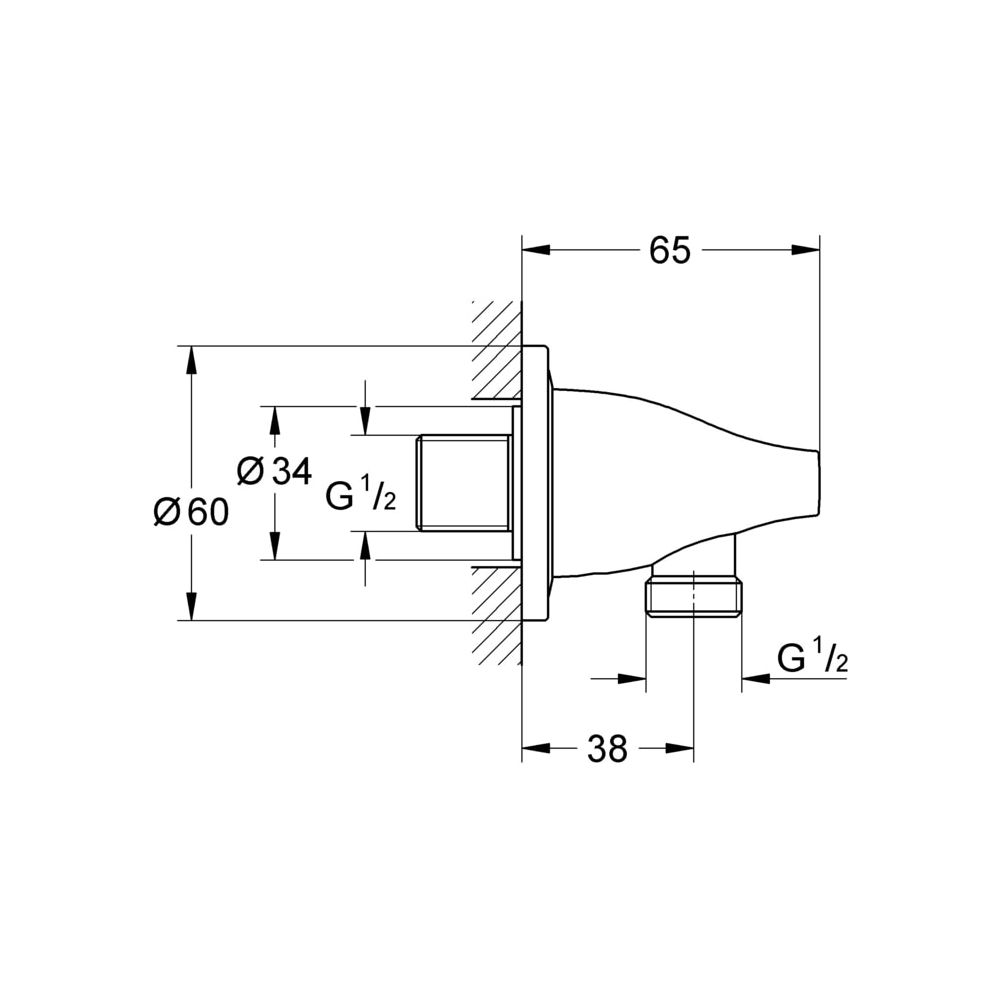 Grohe Veris Wandanschlussbogen, 1/2" Außengewinde, eigensicher, Metall, Chrom, 27190000... GROHE-27190000 4005176842221 (Abb. 3)