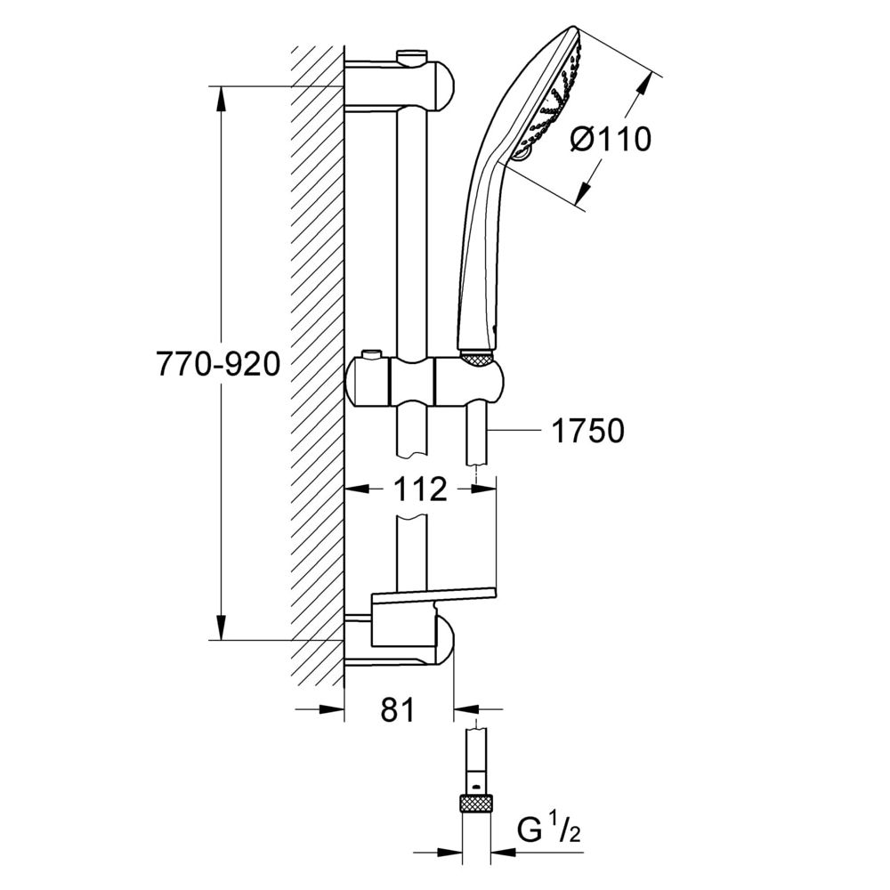Grohe Euphoria 110 Massage Brausestangenset, Brausestange 900mm, 3 Strahlarten, mit Ablage, Cool Sun... GROHE-27226GN1  (Abb. 3)