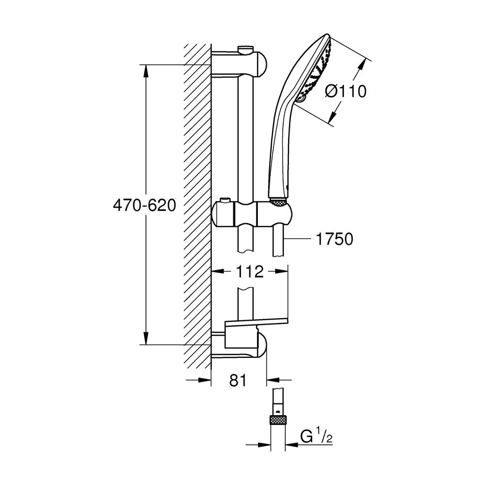 Grohe Euphoria Duo 110 Brausestangenset, Brausestange 600mm, 2 Strahlarten, Durchfluss ... GROHE-27242001 4005176899782 (Abb. 7)